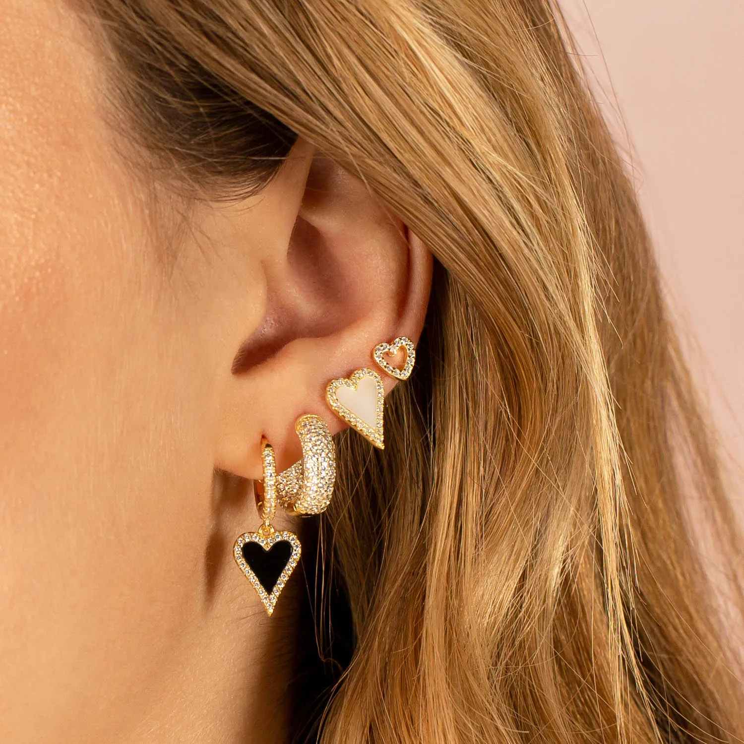 Pavé Elongated Heart Huggie Earring