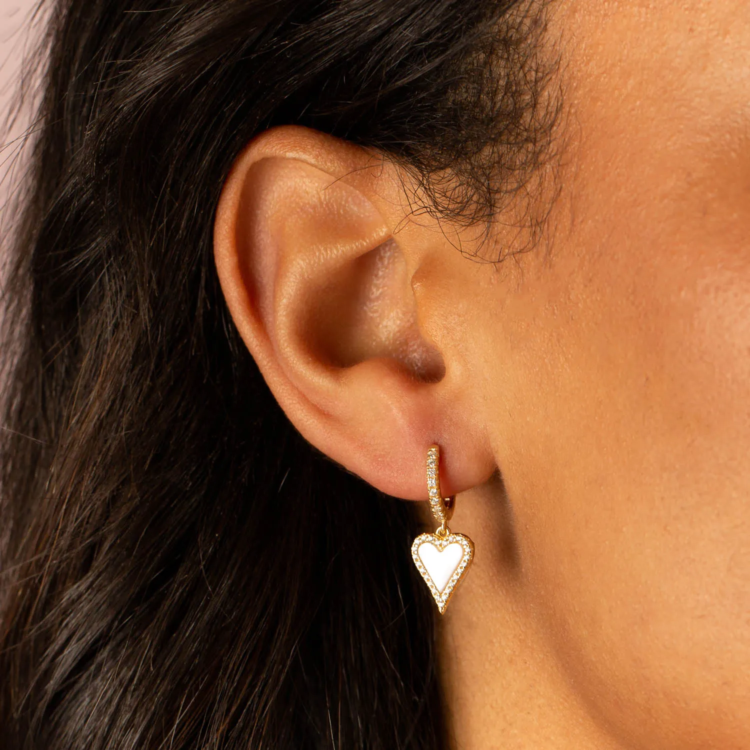 Pavé Elongated Heart Huggie Earring