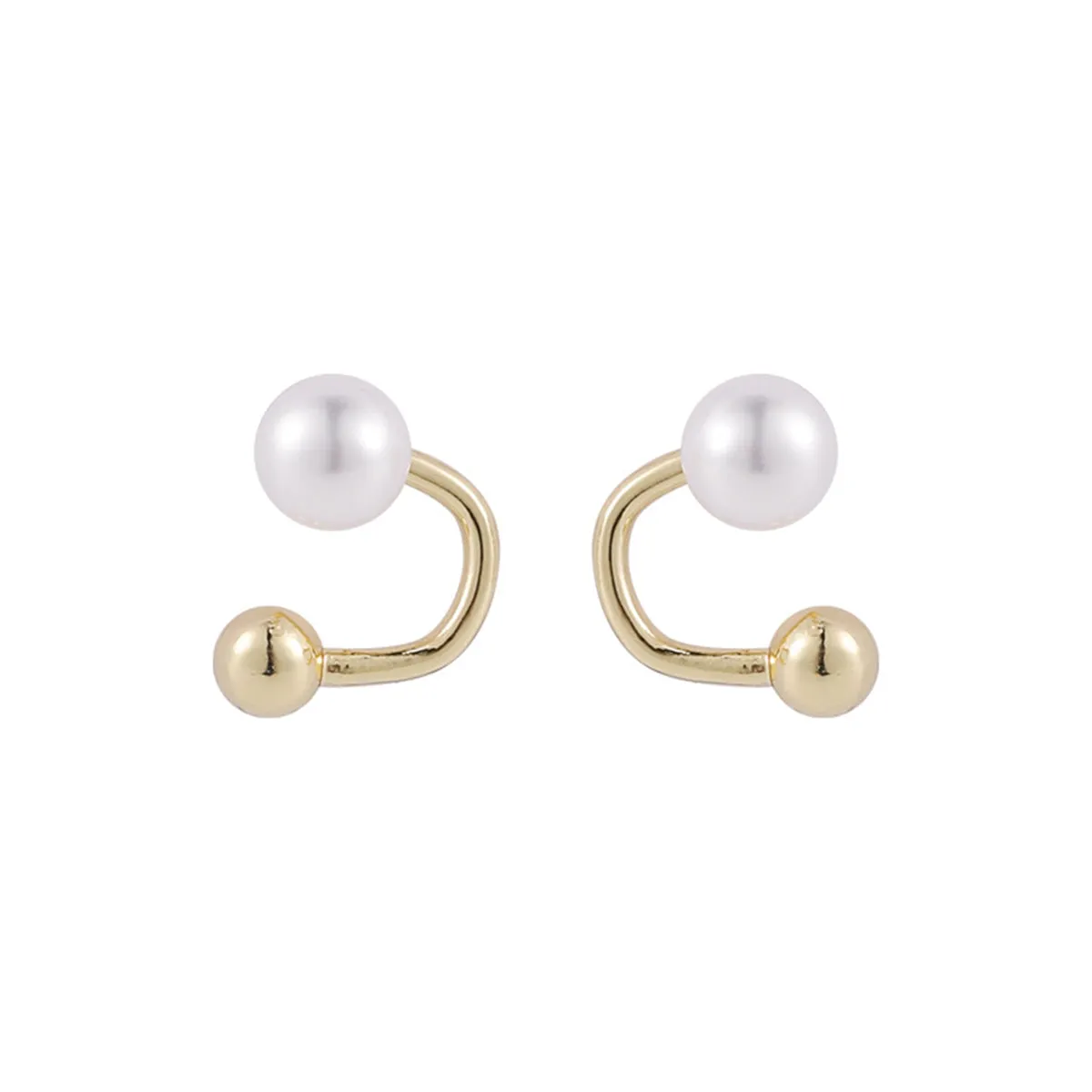 Pearl & 18K Gold-Plated Ball Curve Ear Jackets