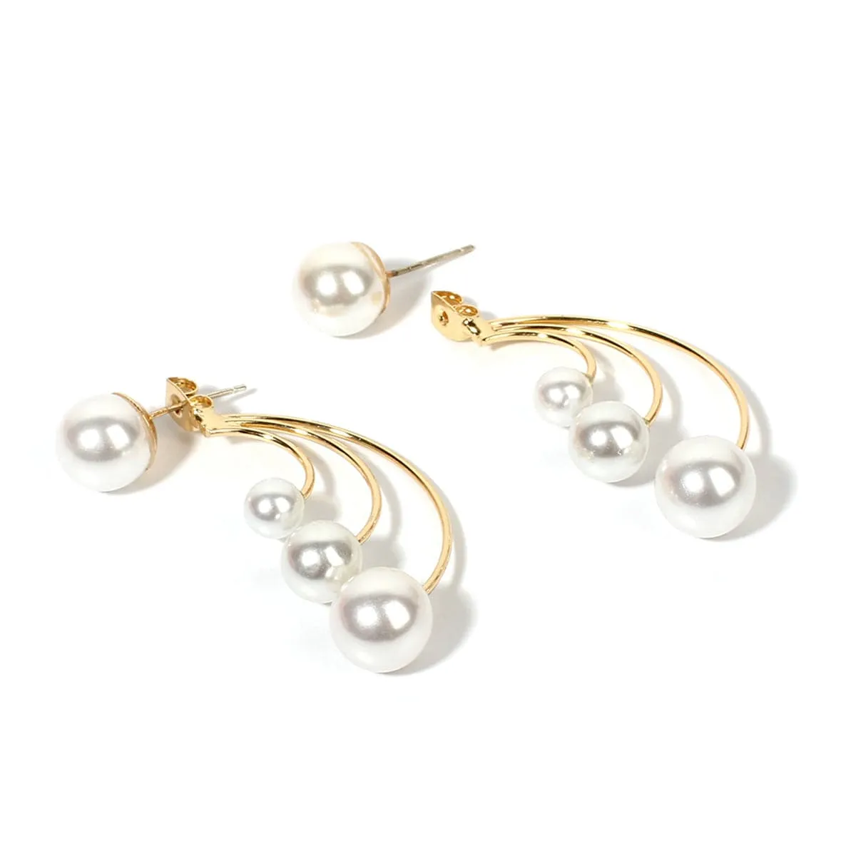 Pearl & 18K Gold-Plated Curved Drop Earrings
