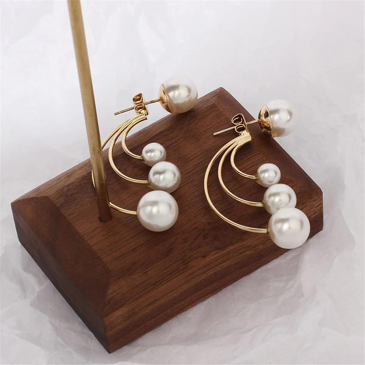 Pearl & 18K Gold-Plated Curved Drop Earrings