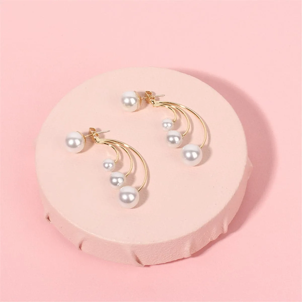 Pearl & 18K Gold-Plated Curved Drop Earrings