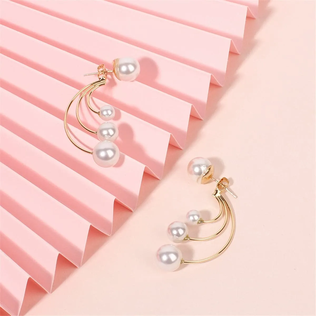 Pearl & 18K Gold-Plated Curved Drop Earrings