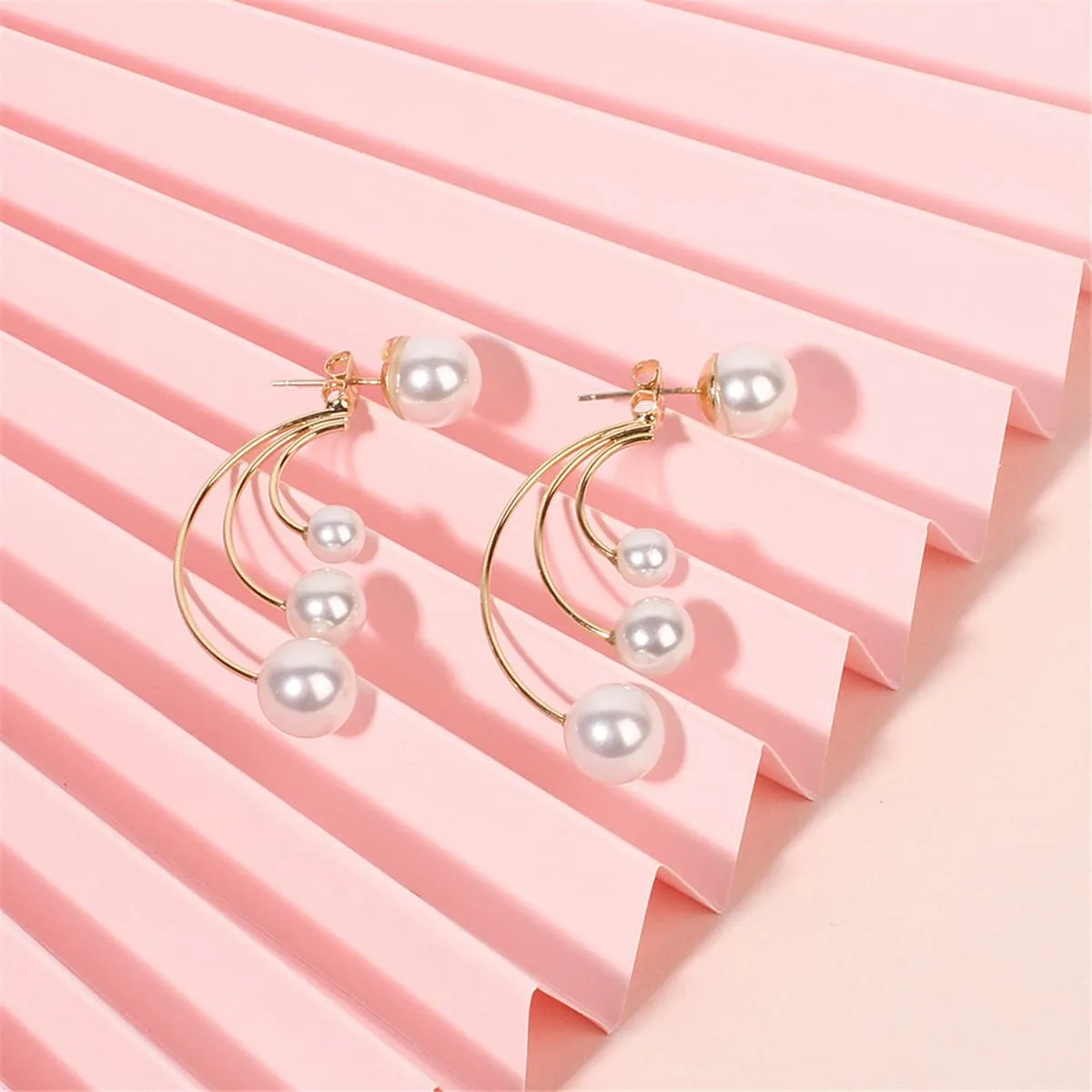 Pearl & 18K Gold-Plated Curved Drop Earrings