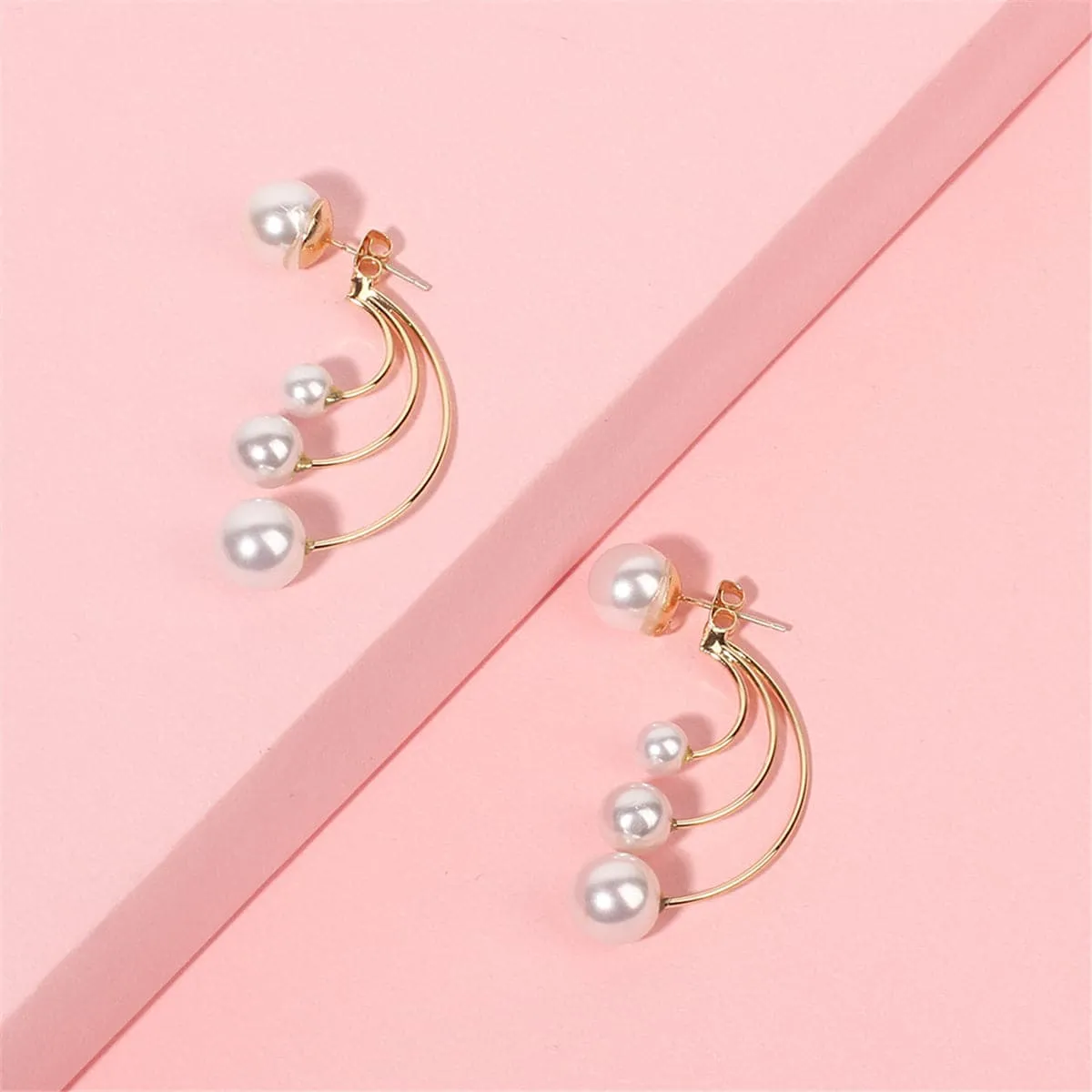 Pearl & 18K Gold-Plated Curved Drop Earrings