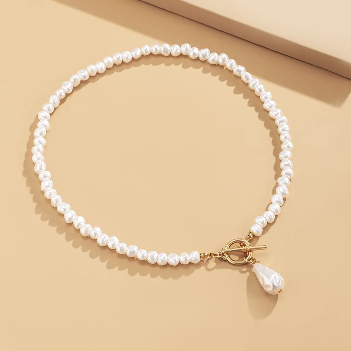 Pearl & 18K Gold-Plated Drop Toggle Pendant Necklace