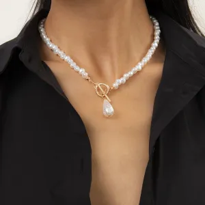 Pearl & 18K Gold-Plated Drop Toggle Pendant Necklace