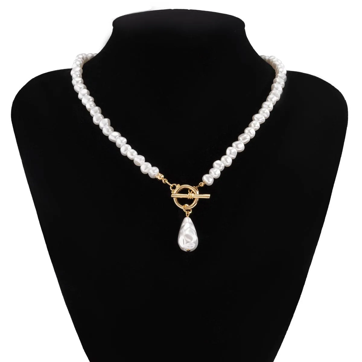 Pearl & 18K Gold-Plated Drop Toggle Pendant Necklace