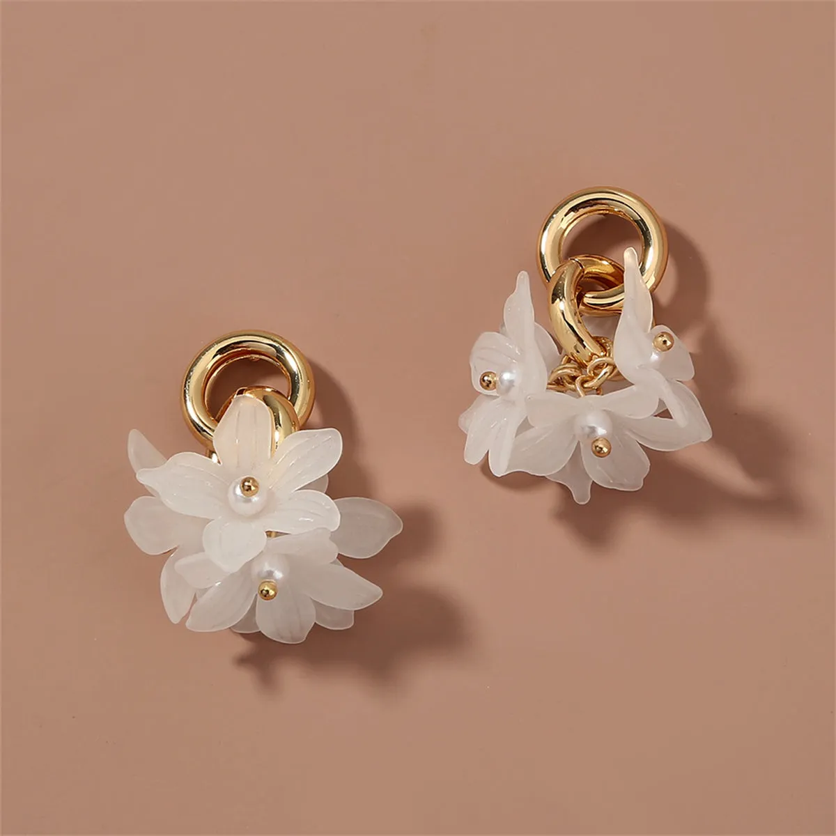 Pearl & 18K Gold-Plated Flowers Drop Earrings