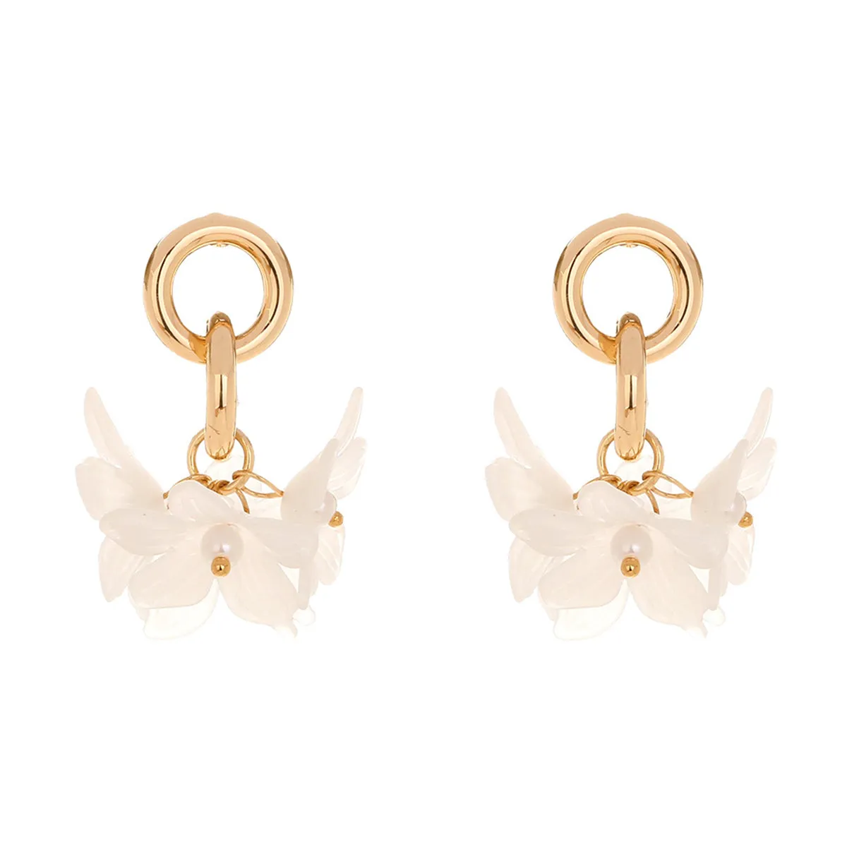 Pearl & 18K Gold-Plated Flowers Drop Earrings