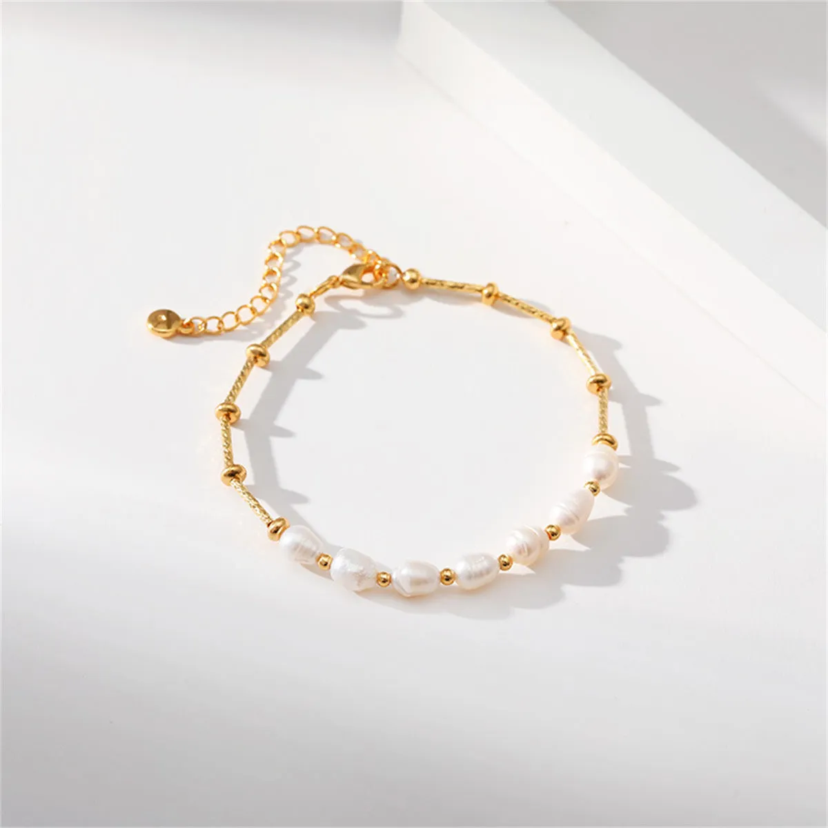 Pearl & 18K Gold-Plated Half Bar-Chain Station Bracelet