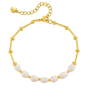 Pearl & 18K Gold-Plated Half Bar-Chain Station Bracelet