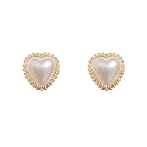 Pearl & 18K Gold-Plated Heart Stud Earrings