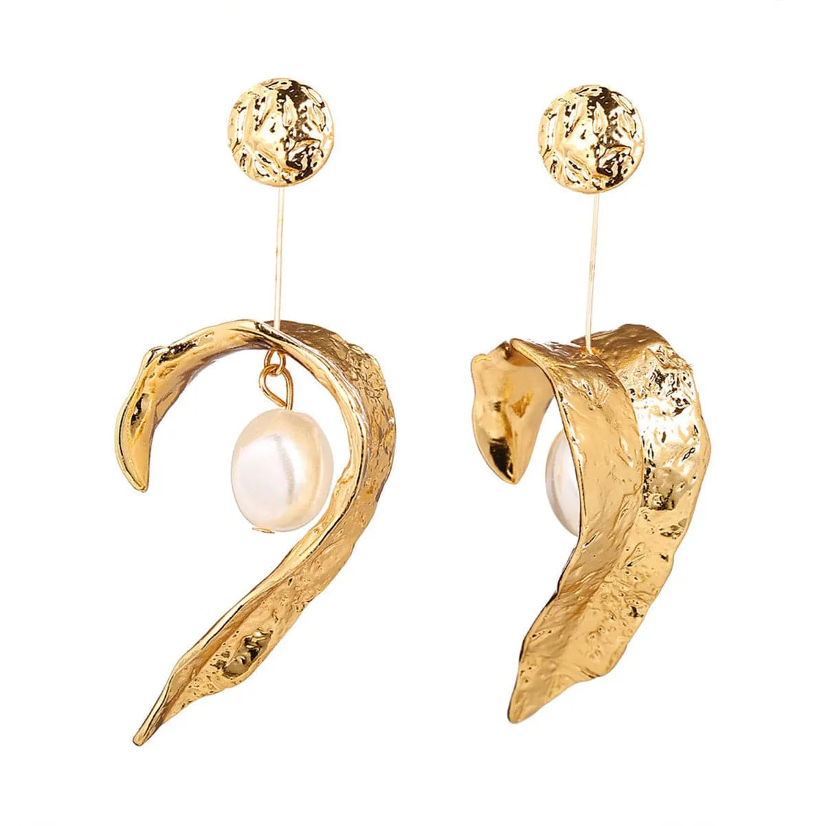 Pearl & 18K Gold-Plated Leaf Drop Earring