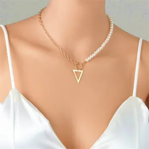 Pearl & 18K Gold-Plated Open Triangle Pendant Necklace