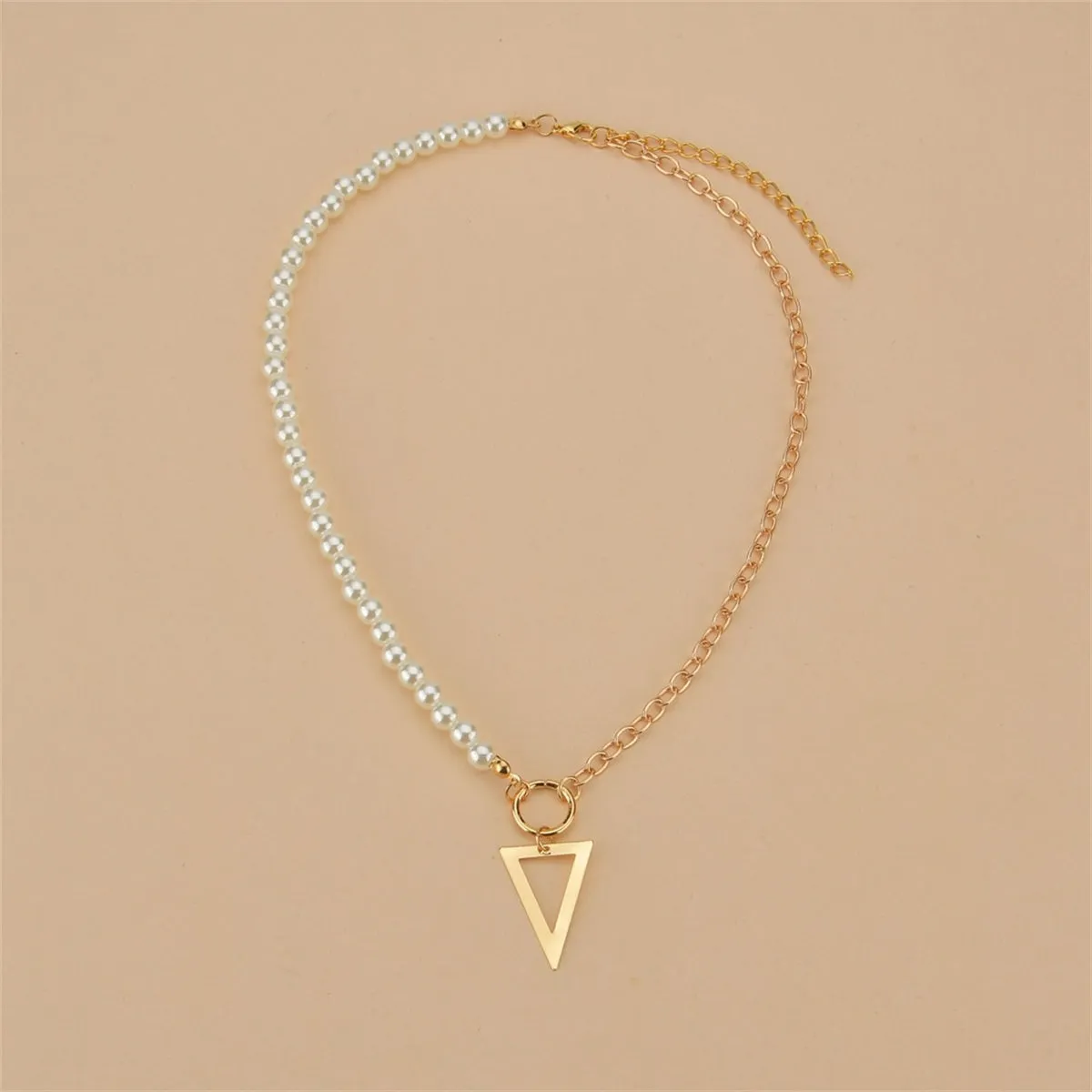Pearl & 18K Gold-Plated Open Triangle Pendant Necklace