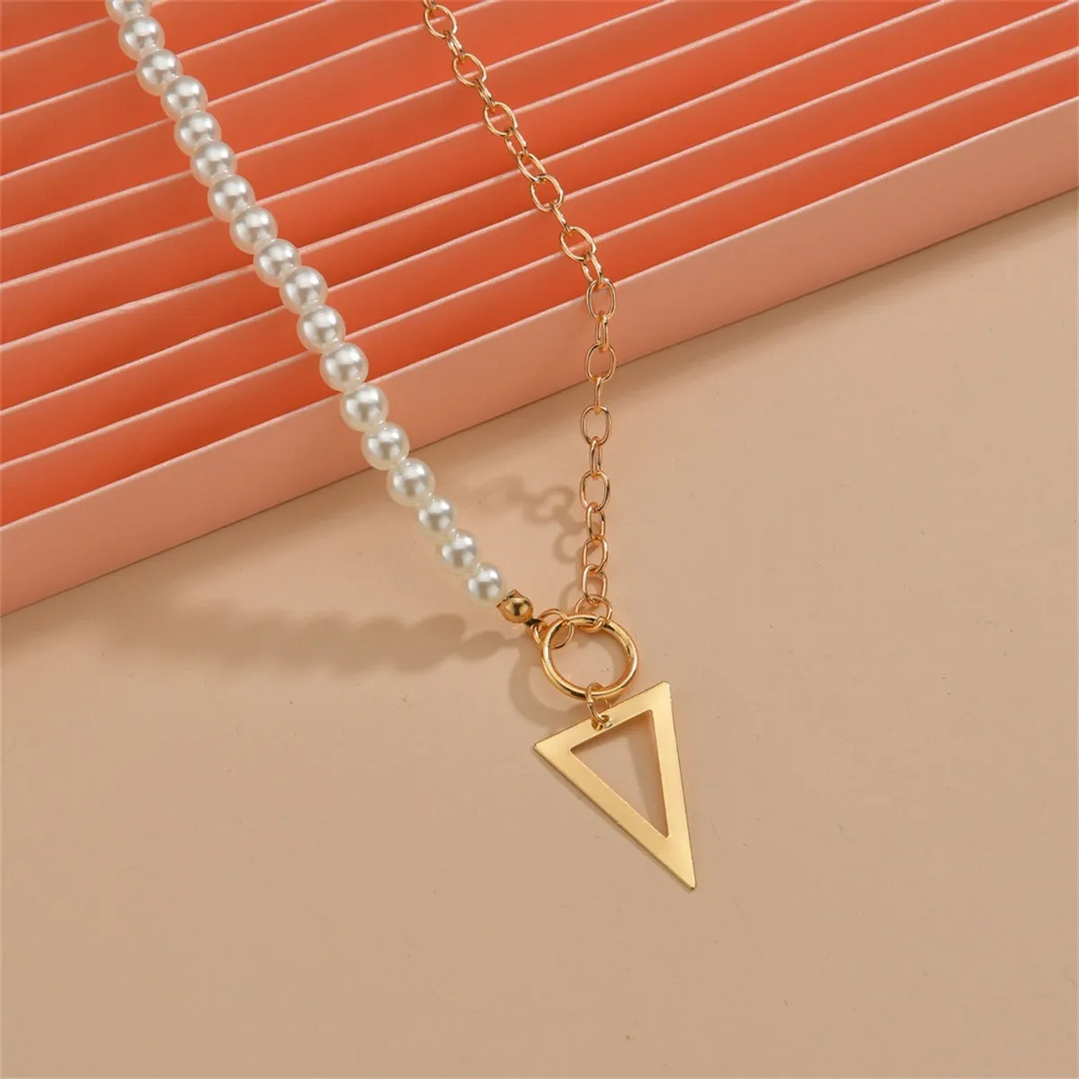Pearl & 18K Gold-Plated Open Triangle Pendant Necklace