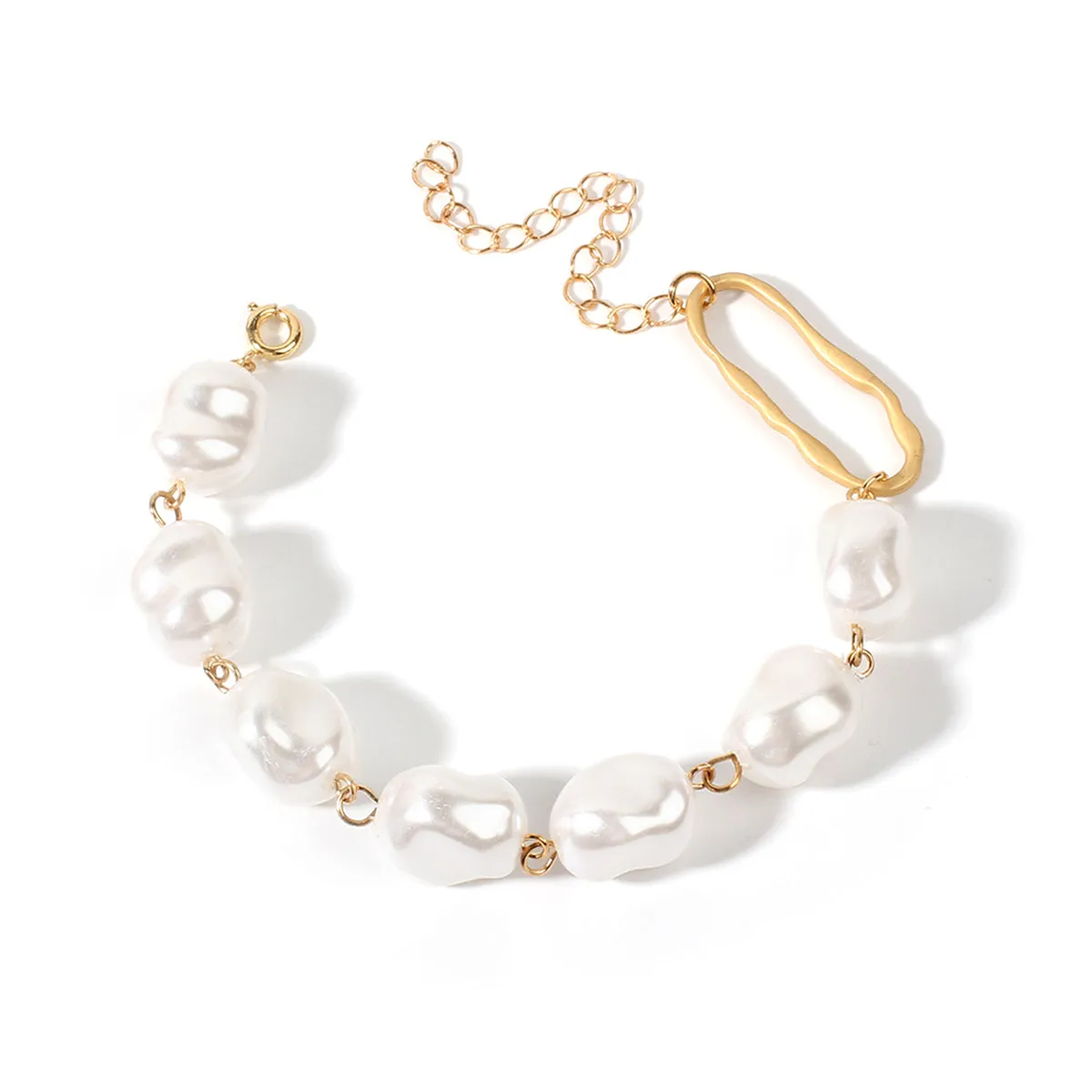 Pearl & 18K Gold-Plated Oval Station Bracelet