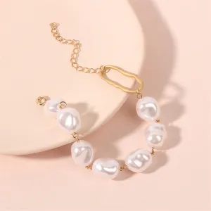 Pearl & 18K Gold-Plated Oval Station Bracelet