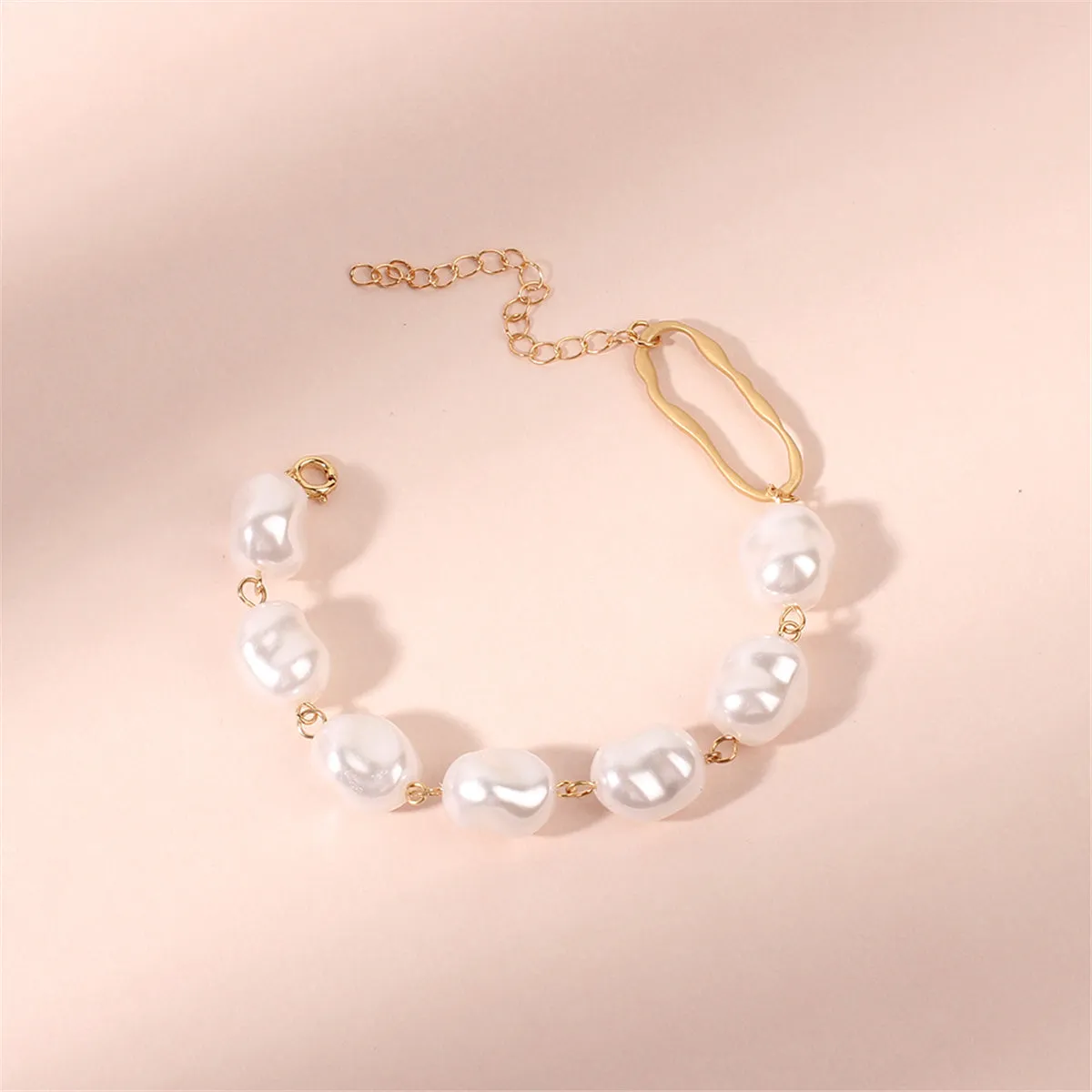 Pearl & 18K Gold-Plated Oval Station Bracelet