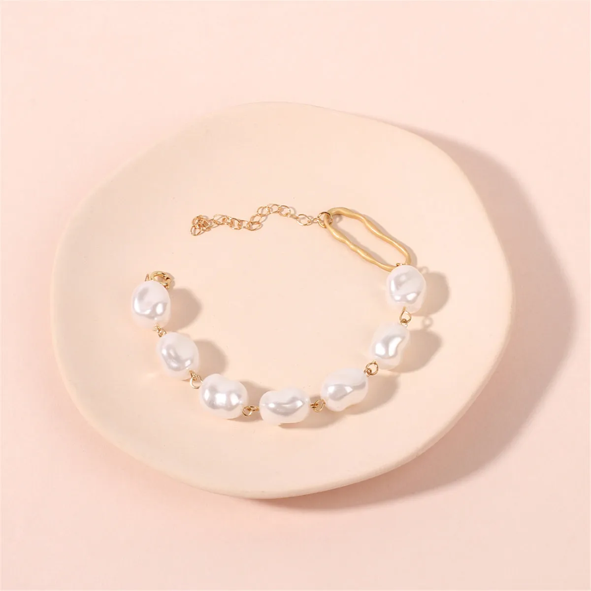 Pearl & 18K Gold-Plated Oval Station Bracelet