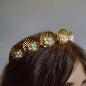 Pearl & 18K Gold-Plated Shell Headband