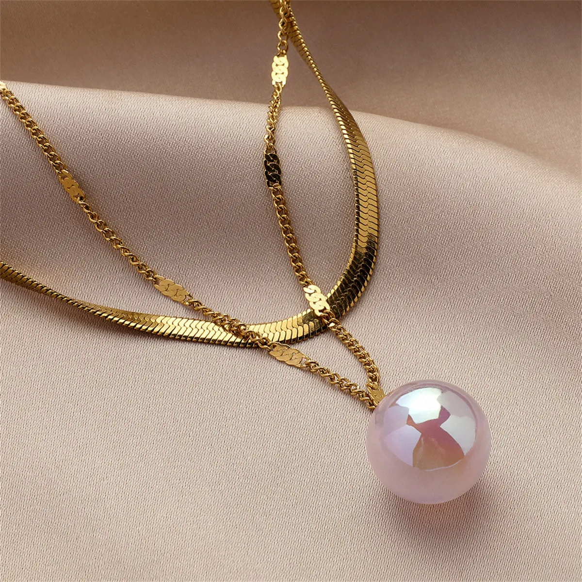 Pearl & 18K Gold-Plated Snake Chain Layered Necklace