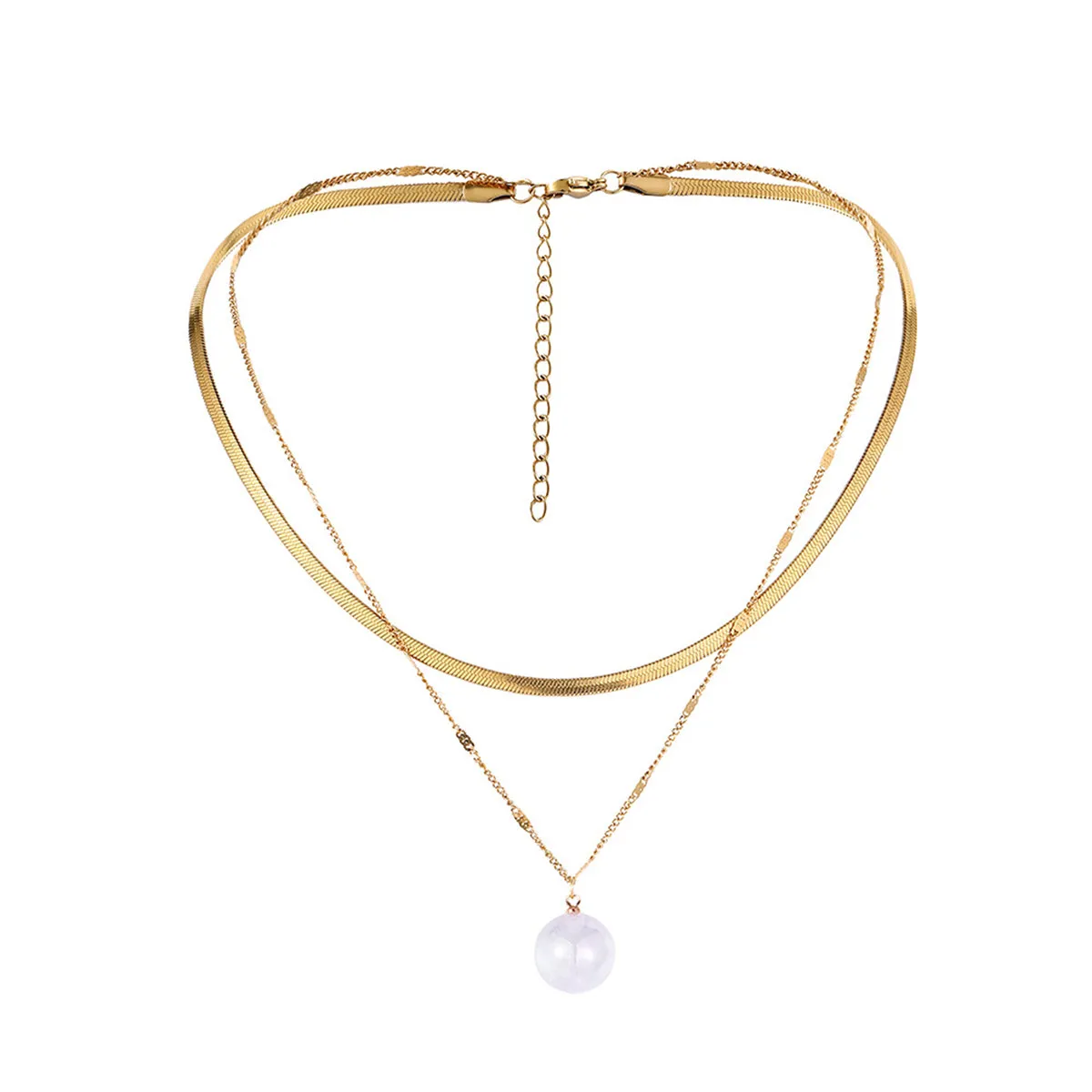Pearl & 18K Gold-Plated Snake Chain Layered Necklace