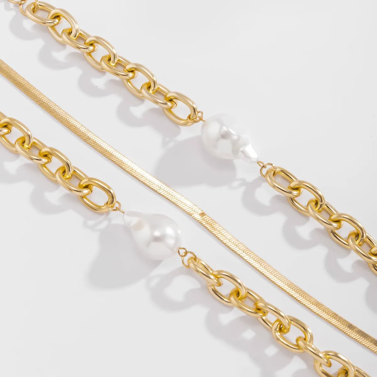 Pearl & 18K Gold Plated Snake Chain Necklace & Bracelet