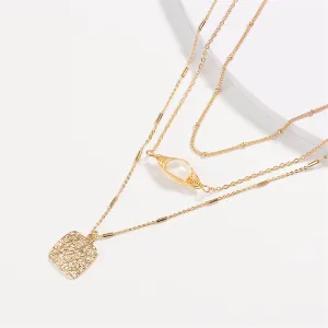 Pearl & 18K Gold-Plated Tag Layered Pendant Necklace