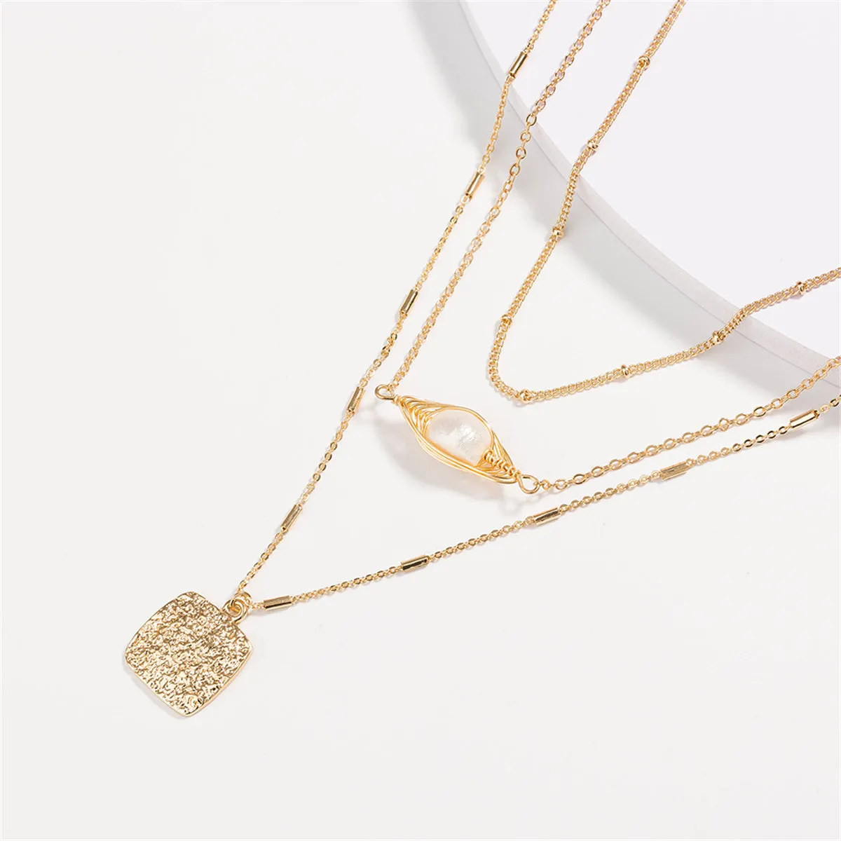 Pearl & 18K Gold-Plated Tag Layered Pendant Necklace
