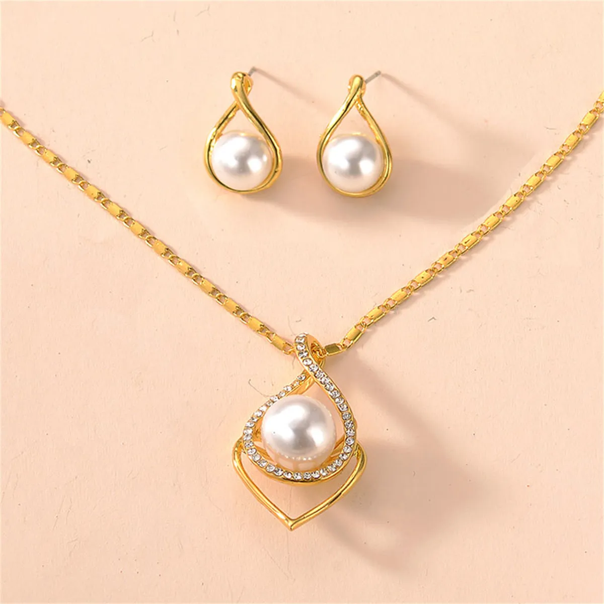 Pearl & Cubic Zirconia 18K Gold-Plated Earring & Necklace