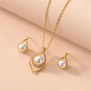 Pearl & Cubic Zirconia 18K Gold-Plated Earring & Necklace