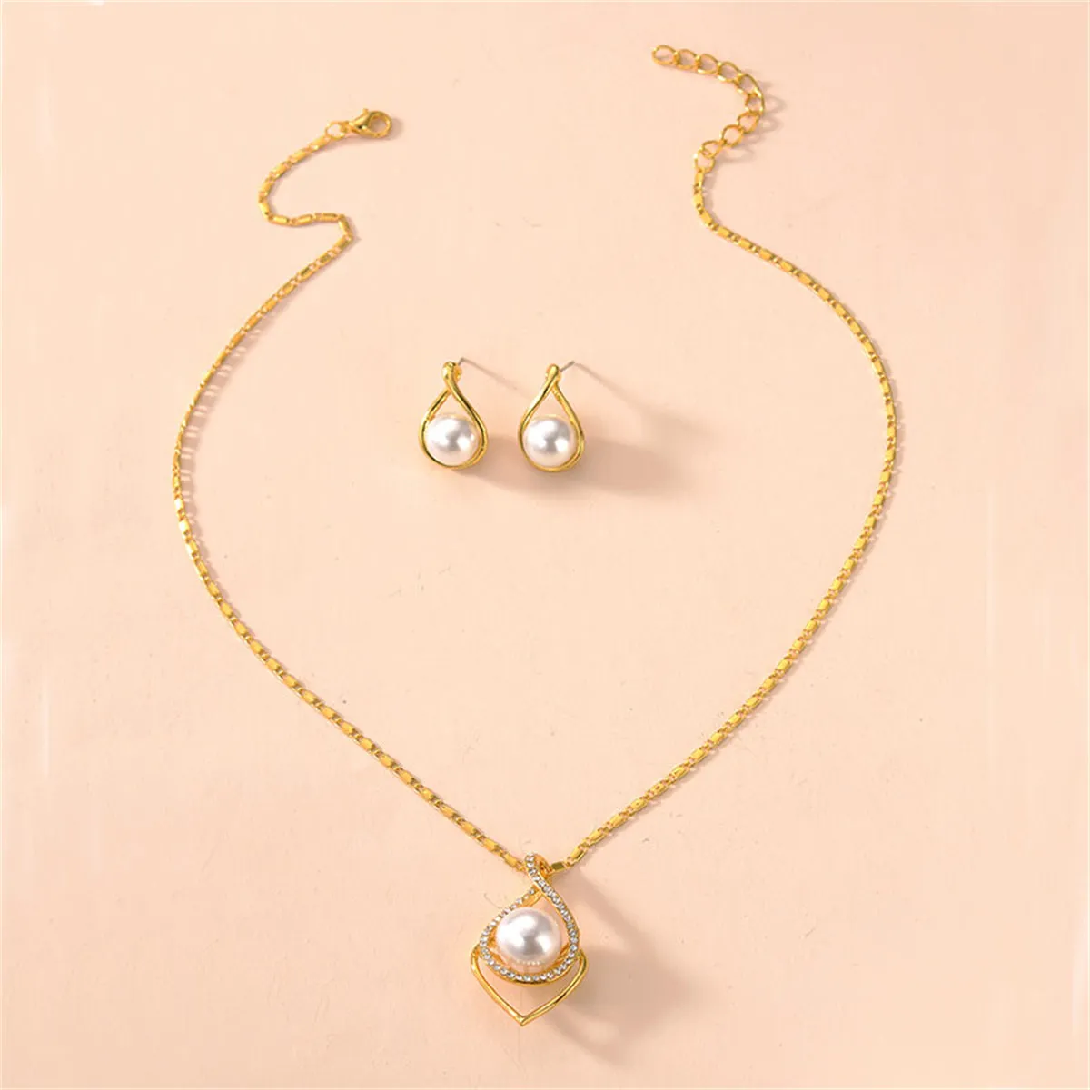 Pearl & Cubic Zirconia 18K Gold-Plated Earring & Necklace