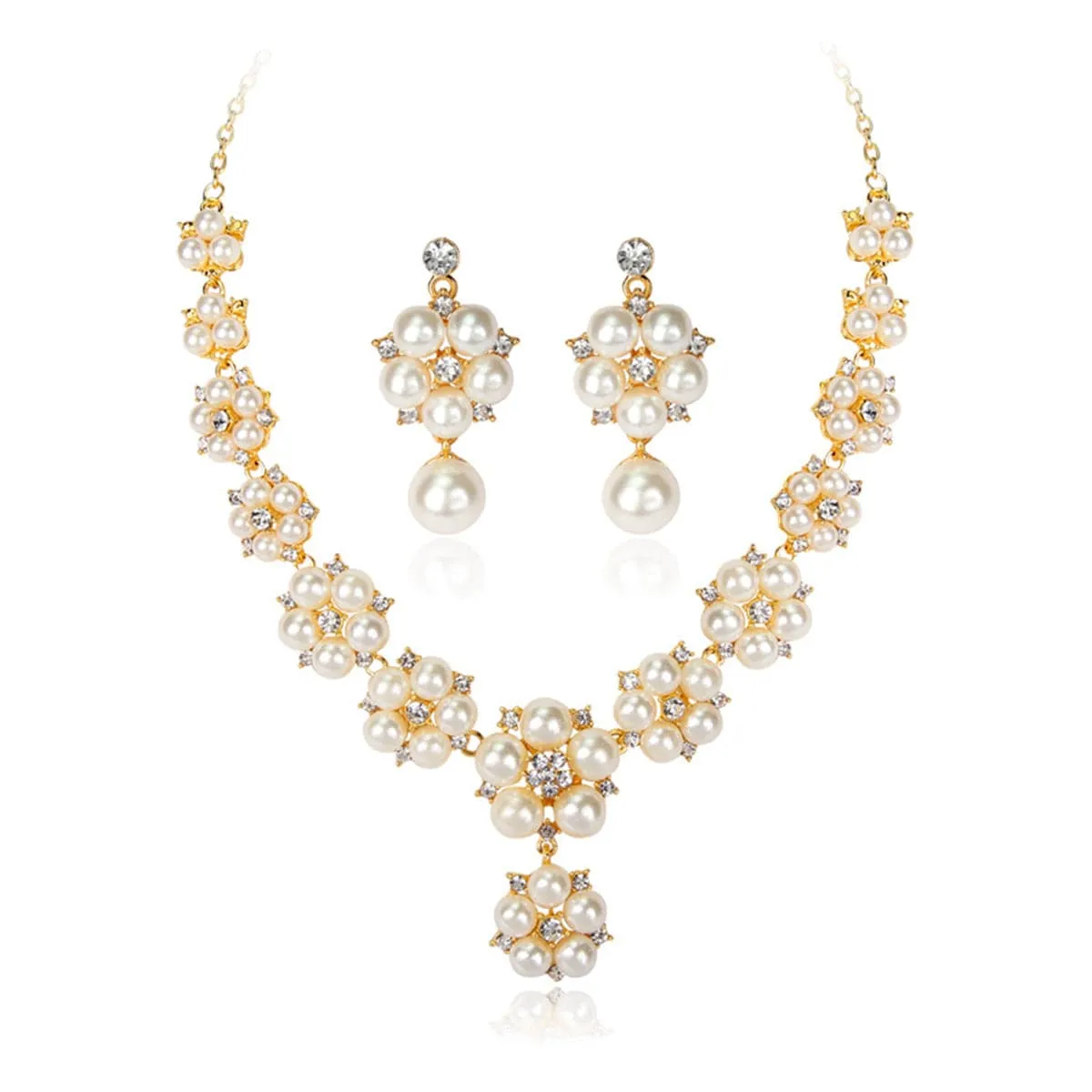 Pearl & Cubic Zirconia 18K Gold-Plated Floral Statement Necklace Set