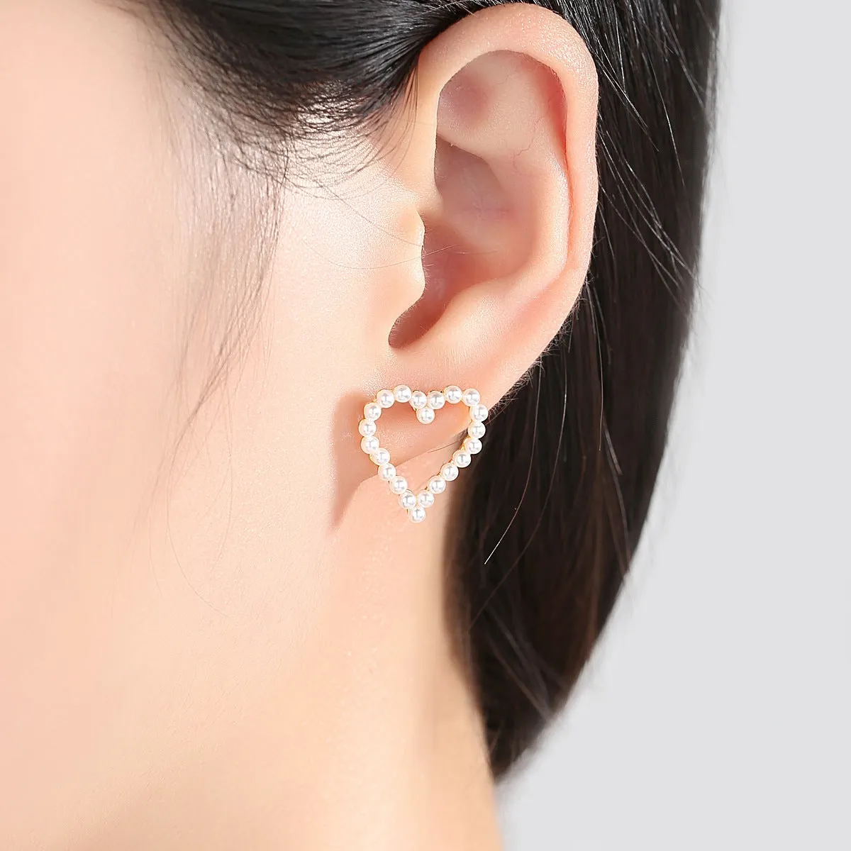 Pearl & Cubic Zirconia 18K Gold-Plated Heart Mismatched Earrings