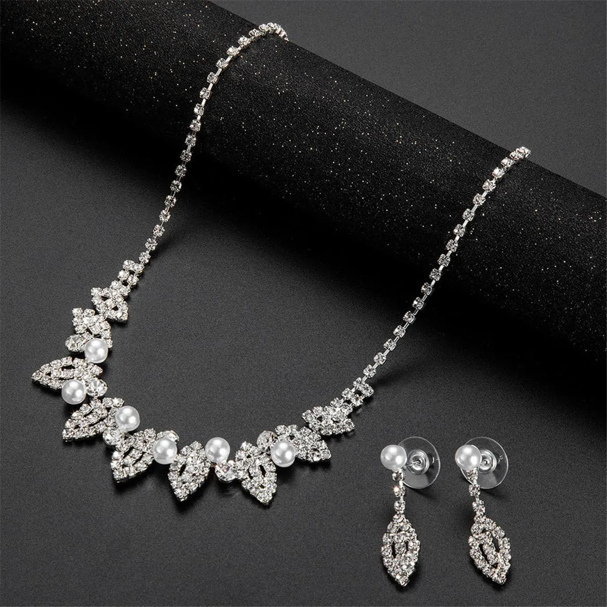 Pearl & Cubic Zirconia Eyes Statement Necklace Set