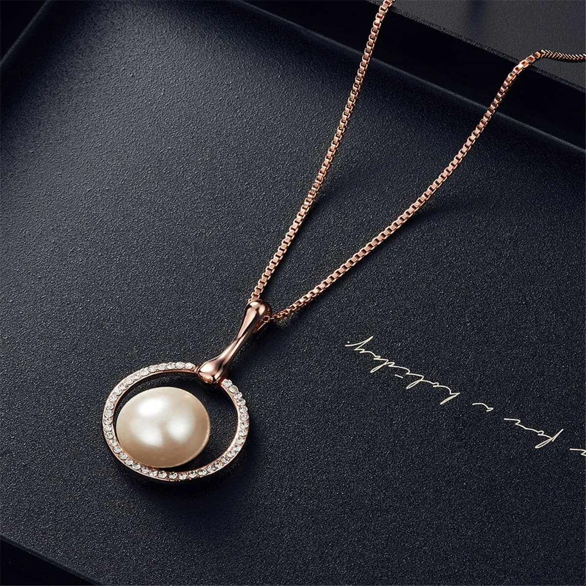 Pearl & Cubic Zirconia Pendant Necklace & Stud Earrings Set