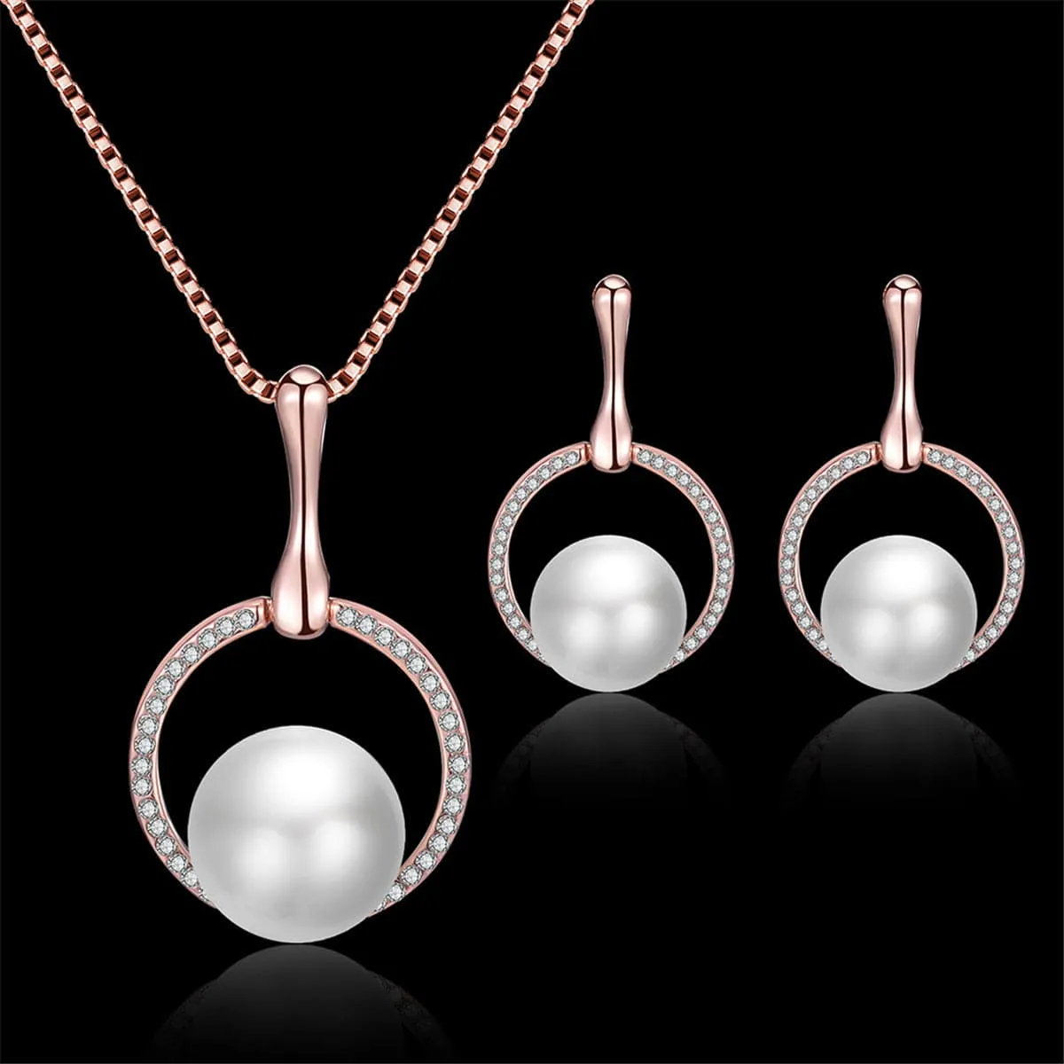 Pearl & Cubic Zirconia Pendant Necklace & Stud Earrings Set
