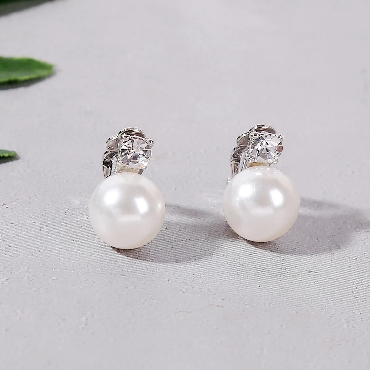 Pearl & Cubic Zirconia Round Huggie Earrings