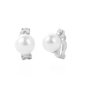 Pearl & Cubic Zirconia Round Huggie Earrings