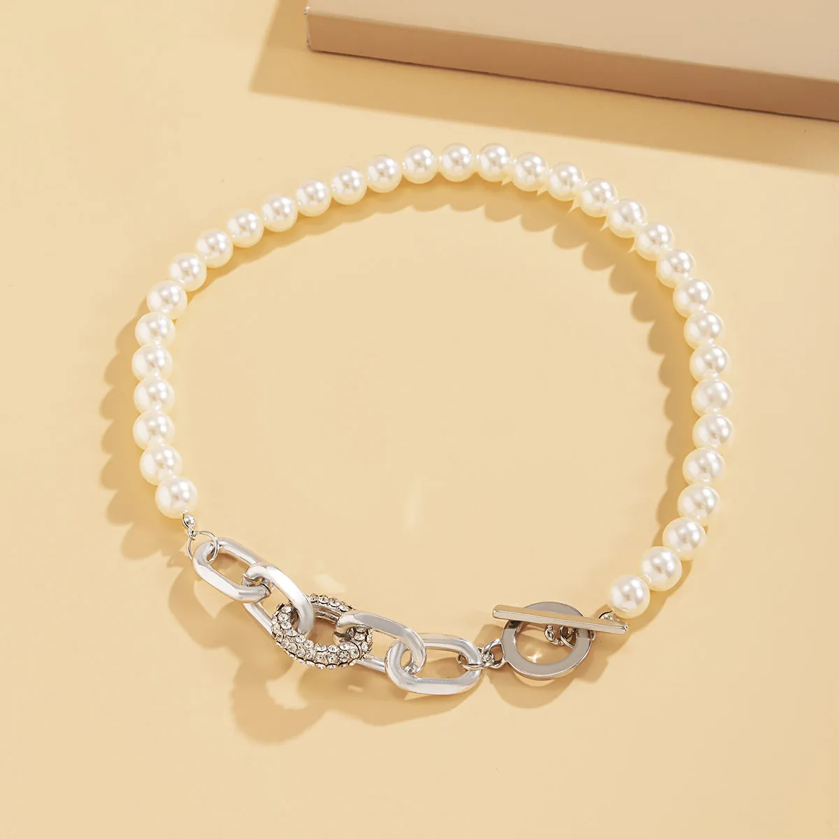 Pearl & Cubic Zirconia Silver-Plated Beaded Toggle Necklace