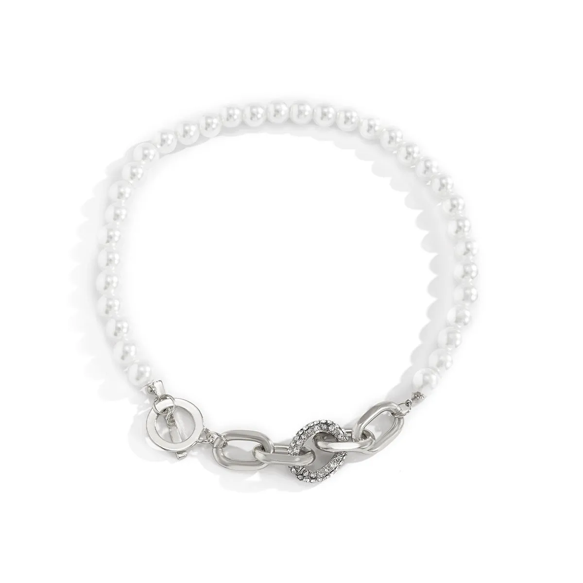 Pearl & Cubic Zirconia Silver-Plated Beaded Toggle Necklace