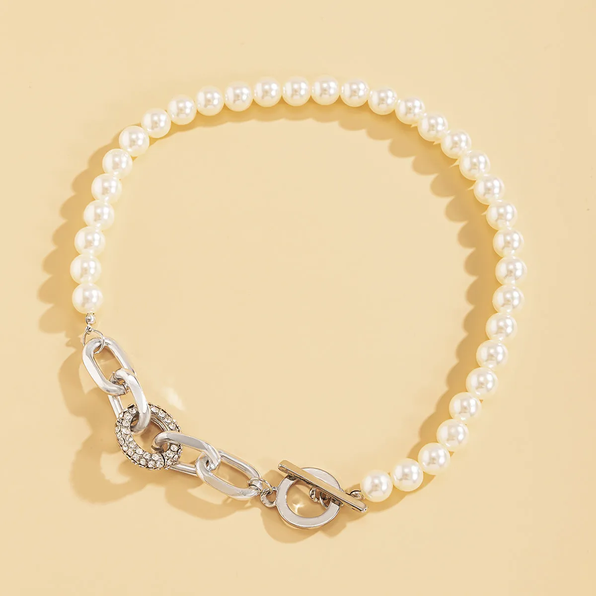 Pearl & Cubic Zirconia Silver-Plated Beaded Toggle Necklace