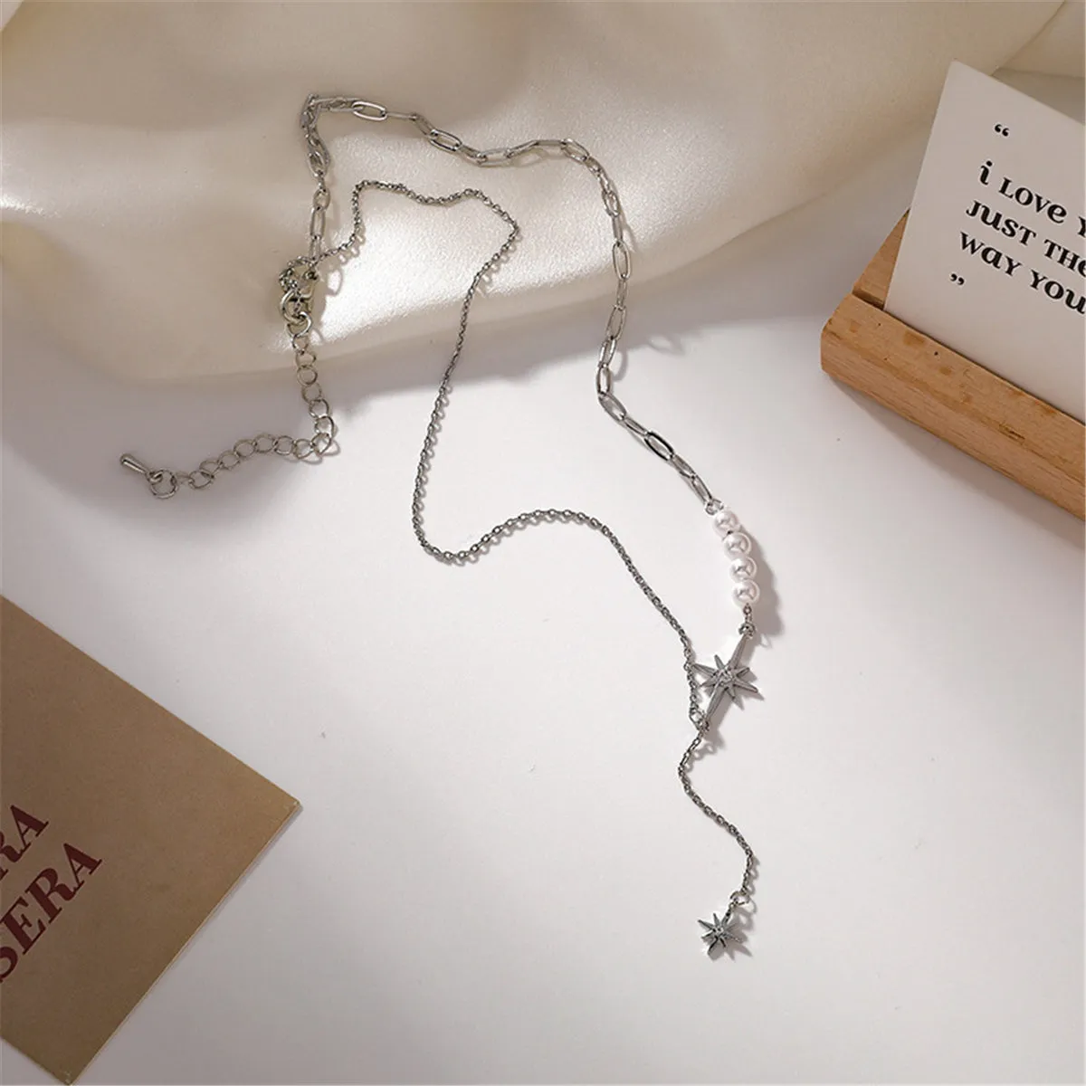 Pearl & Cubic Zirconia Silver-Plated Star Pendant Necklace