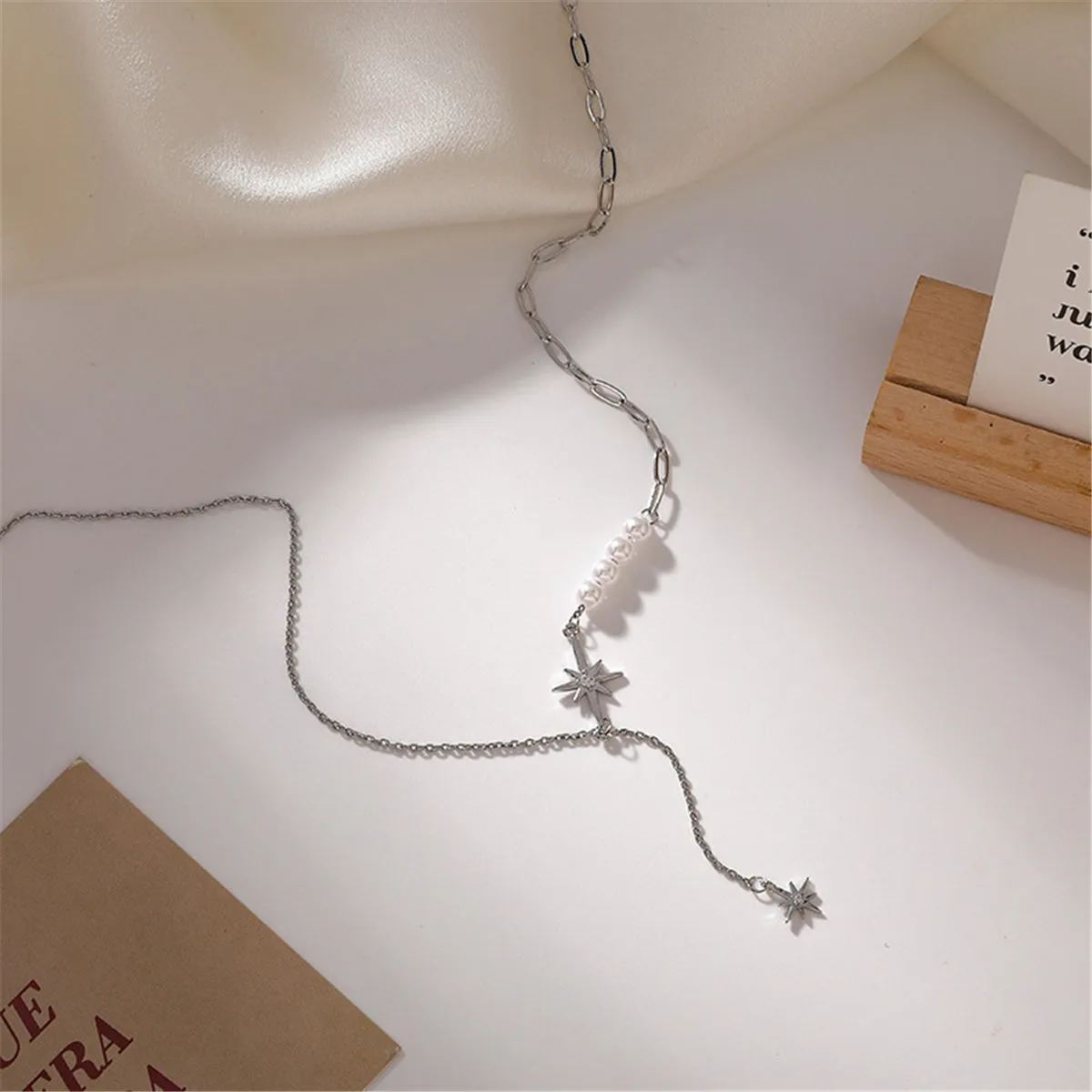 Pearl & Cubic Zirconia Silver-Plated Star Pendant Necklace