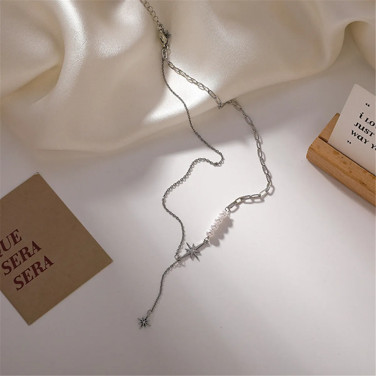 Pearl & Cubic Zirconia Silver-Plated Star Pendant Necklace