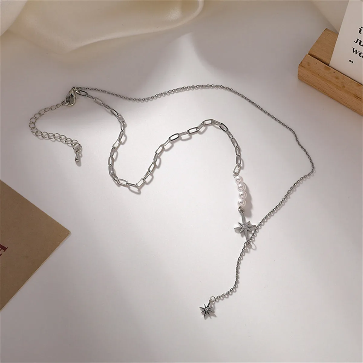 Pearl & Cubic Zirconia Silver-Plated Star Pendant Necklace
