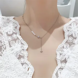 Pearl & Cubic Zirconia Silver-Plated Star Pendant Necklace