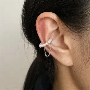 Pearl & Silver-Plated Chain Ear Cuff